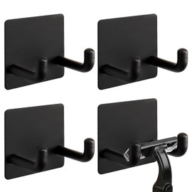 Vanloory Razor Holder, Self Adhesive Towel Hooks for Bathroom, 4 Pack Stainless Steel Sticky Shower Razor Hook Waterproof Shaver Hanger Double Wall Hooks for Hanging Plug Loofah Robe(Matte Black)