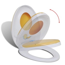 vidaXL Soft-close Toilet Seat in White & Yellow - Ideal for Adults and Children with Child-friendly Design, Durable Polypropylene Material, Suitable for all Regular Toilet Bowls.