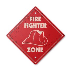 Firefighter Vintage Crossing Sign Zone Xing | Indoor/Outdoor Plastic | 14" Tall Rustic fire Fighter Fireman House Station Graduate Fires