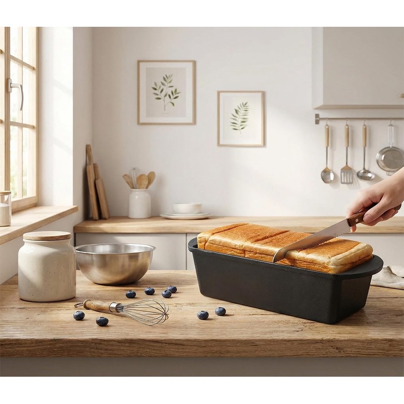 JINYEZI Cast Iron Bread Loaf Pan with Lid - 10x4.7