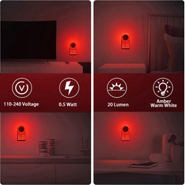 FanFuGuo® LED Night Light Socket Children with Twilight Sensor, Pack of 3 LED Night Lamp Children's Night Light, Night Light for Children's Room, Hallway, Stairs, Bedroom, Kitchen, Bathroom (Red)