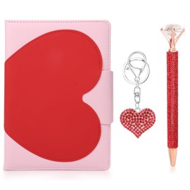 YOYTOO Heart-Shaped Diary for Girls, Hardcover Leather Journal Set with Ballpoint Pen, Keychain, Valentine Gifts for Little Girls Age 5 6 7 8 9 10-12 Years Old