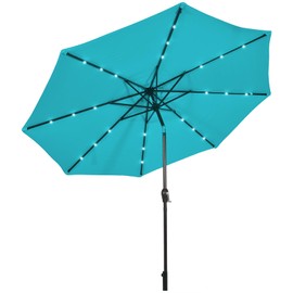 Tangkula 10FT Solar Powered 24 LED Lighted Patio Umbrella, Table Market Umbrella with Tilt Adjustment and Crank Handle, Outdoor Umbrella with 8 Sturdy Ribs for Garden, Deck, Backyard & Pool (Turquoise)