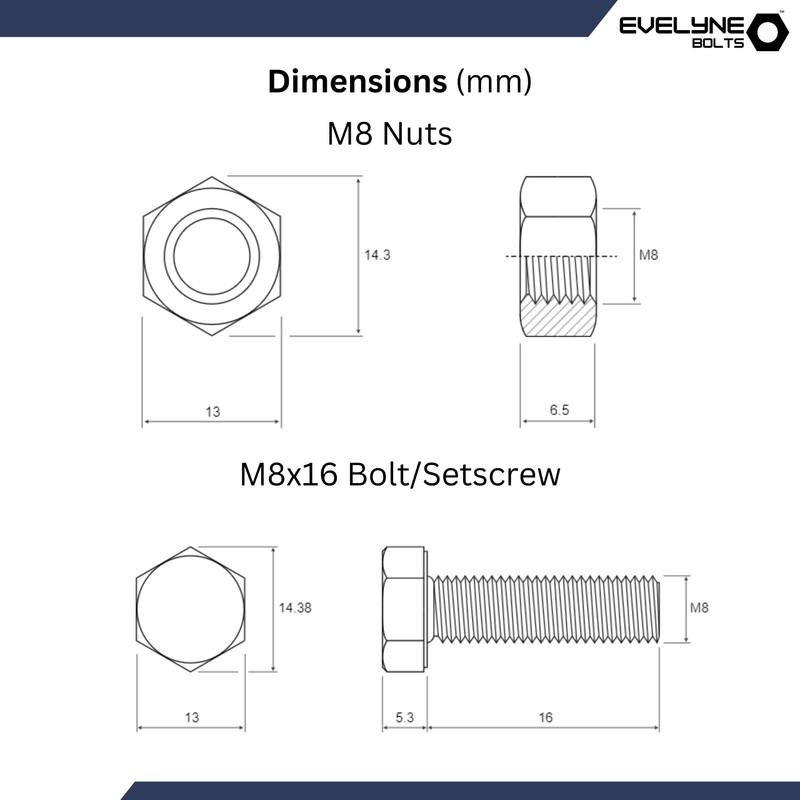 M8 Nuts & Bolt 10 Pack (M8 x 16mm Bolts