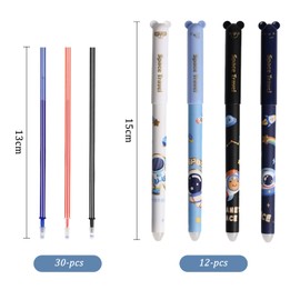 CONNECTION Erasable Pens Set of 12 Astronaut Erasable Ballpoint Pen Cartoon Erasable Pen with 30 Refills and 2 Erasers for Students, Drawing, Office Supplies (Multi-Colour)