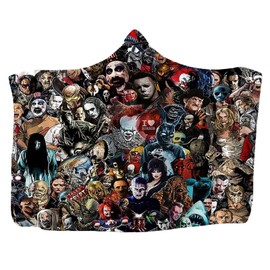 ZEHENG Horror Blanket, Ultra Soft Horror Mysterious Character Hooded Blanket for Adult Gothic Sherpa Artificial Fleece Wearable Throw Hooded Cloak Air Conditioning Blanket (A, 78.7x59 inch)