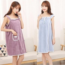 One Piece Pocket Bath Thick Microfiber Shower Towel Robe Sour Outdoor Bath Dress Beach Pool chunky pink