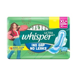 Whisper Ultra Clean - almohadillas para orejas sanitarias para mujer, XL+ 30 servilletas