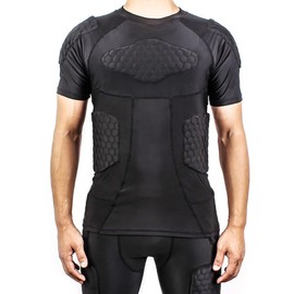 DGYAO Padded Comprssion T Shirt, Mens Rugby Safe Guard Top for Chest Rib Shoulder Protector Small