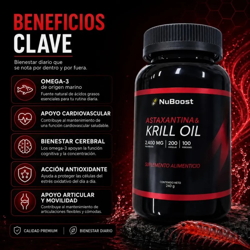 Omega 3 Krill Oil Astaxantina 2000mg 200 Capsulas Plus
