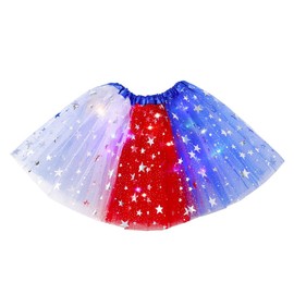 Jewemai Red White Blue Tutu Skirt 4th of July Tutu Skirt Light up Women Tutu Skirt Independence Day Glitter Stars Layered Led Tutus for Women and Girls Party Carnival (Style-C)