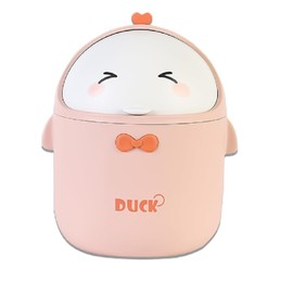 Table Bin with Lid Mini Trash Can Cute Cartoon Trash Can for Work Tables, Offices, Home (Pink)
