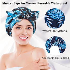 Luxury Shower Cap for Women, Shower Caps for Women Reusable Waterproof, Hair Cap for Shower, Large Adjustable Bowknot Bath Cap for Long Hair Braids