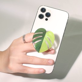 OnTheGrip Cute Acrylic Tropical Leaf Design Collapsible Expandible Mobile Phone Grip Stand Holder for Smartphone Tablet Cell Phone Accessory (Aurea Monstera)