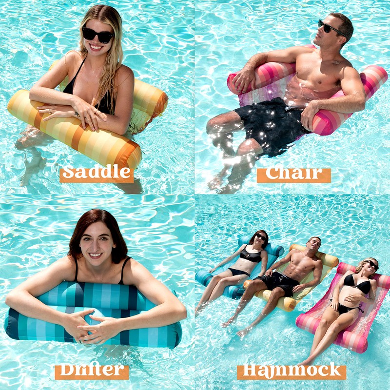Sloosh 3 Pack 4-in-1 Inflatable Pool Floats Hammock, Water Lounges,