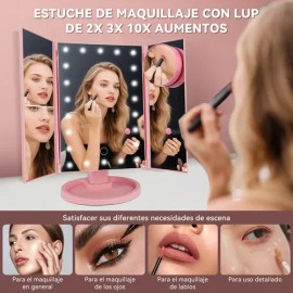 Espejo Maquillaje Luz Tríptica Aumentos 10x/3x/2x Plegable 22 Leds De Alto Brillo Diseño Tri-fold