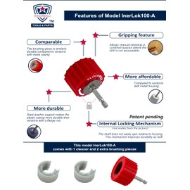 1.0-Inch[3PC] Copper Pipe Cleaner for Power Drill, Model InerLok100-A [1.0” Tube Cleaning Brush & 2 Brushing Pieces] Cleans Copper Pipes for Soldering, w/ Stainless-Steel Wire Bristles & 1/4” Shank