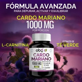 Cardo Mariano Silimarina 100% Natural + Extracto Te Verde + L Carnitina | Milk Thistle Detox | Vitaminas Mujer y Hombre | Oby Suplemento Alimenticio V