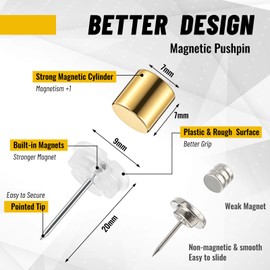 Outus 30 Sets Magnetic Push Pin Magnet Thumb Tack Poster Hanger Thumb Tacks for Wall School Supplies Classroom Decoration Bulletin Boards (Black,Gold,Silver)