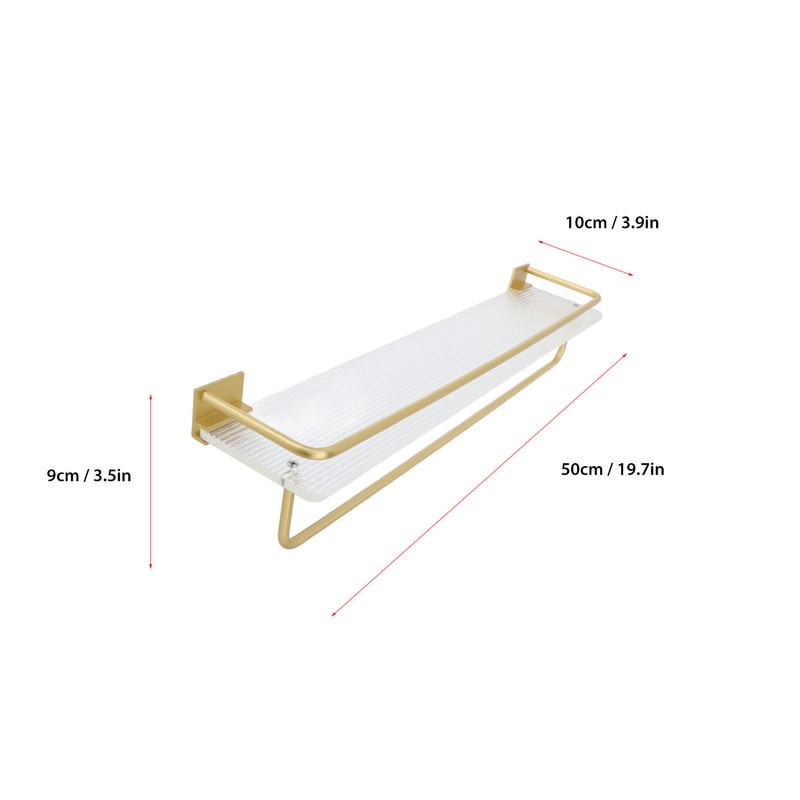 50cm Shower Caddy Wall Mount Shelf with Towel Hanger Acrylic