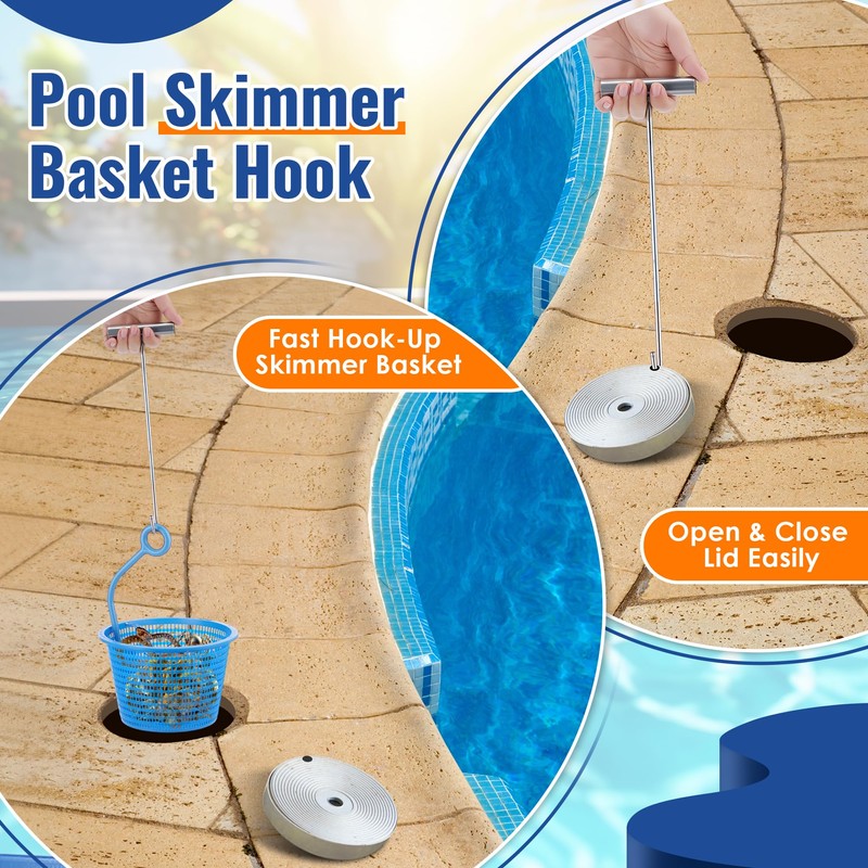Pool Skimmer Basket Hook, Universal Skimmer Basket Handle for Inground