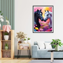 QQYRHN 5D Two Horses Diamond Painting Kit for Adults Beginners Dreamland Diamond Art Kits Complete DIY Lovers Diamond Embroidery Set Perfect for Relaxation and Decoration 30 x 40 cm