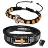 Flongo Cross 2 Piece Bracelet for Men: Catholic Religious Wooden