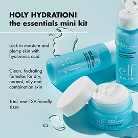 e.l.f. Skin Holy Hydration! The Essentials Mini Kit, limpiador, tóner e hidratante para pieles hidratadas y equilibradas, tamaños amigables con la TSA