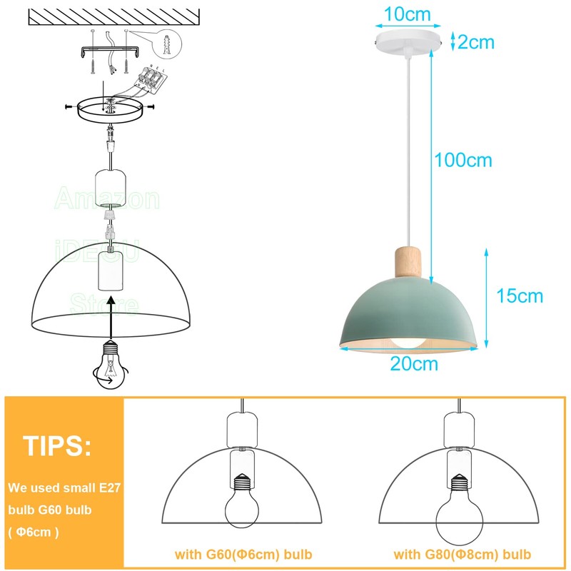 iDEGU Retro Pendant Light Modern Half Style Ceiling Light E27