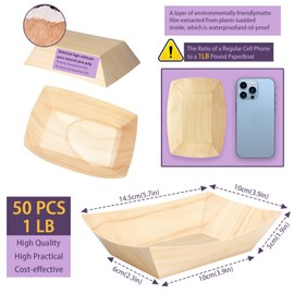 MotBach 50 Pack 1Lb Paper Food Boat Trays Disposable Paper Boat Plates Containers, Kraft Food Serving Trays Boats Baskets Bowls for Snack Fries Popcorn BBQ Hot Dog Burger Sandwich Dessert Taco Nacho