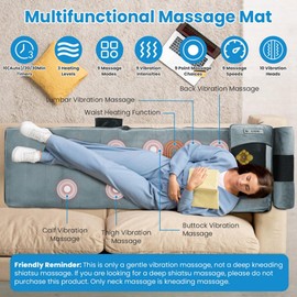 KOCASO Full Body Massage Mat with Heat, Electric Heated Massage Pad Cushion w/Vibration for Back/Neck/Foot, Detachable Head Pillow, Timer Function