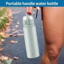 GOPPUS 20 Oz Insulated Stainless Steel Water Bottle BPA-Free Sports Water Bottle, Great for Travel, with Chug Lid - Leak & Sweat Proof with Anti-Dust Lid(light green)