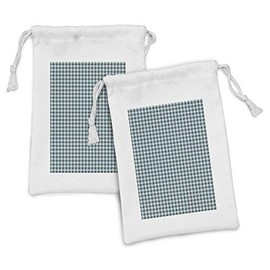 Lunarable Aqua and Grey Fabric Pouch Set of 2, Checkered Pattern with Diagonal Squares Rhombus Lattice, Small Drawstring Bag for Toiletries Masks and Favors, 9" x 6", Pale Grey Dark Grey