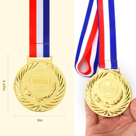 Abaokai 3 Pcs Gold Award Medals-Winner Medals,Large Metal Award Medals with Smooth Ribbon - Perfect for School Competitions,Party,Students, Olympic Style 3 Inches 1st Place Medals(3 Pcs)