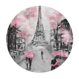 Famame Eiffel Tower Pink Lovers Paris Fitted Round Tablecloth Waterproof Table Cloth with Elastic Edge Wipe Clean Table Covers for Indoor Outdoor Fits 45"-50", Medium