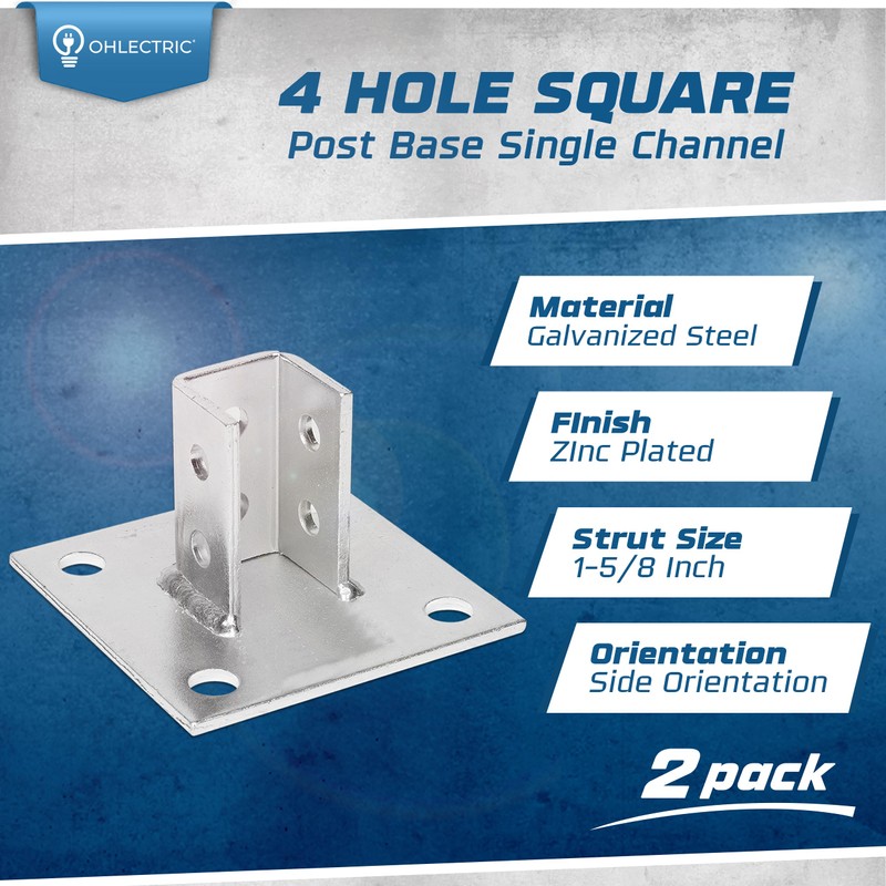 OHLECTRIC Strut Post Base Single Channel 1-5/8” (2 Pack) –