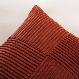 Sungeek Set of 2 Corduroy Cushion Covers, Cross Stripes Pattern, Corduroy Cushion Cover, Sofa Cushion, Decorative Patchwork Design, Decorative Cushion Covers for Living Room (40 x 40 cm, Dark Rust)