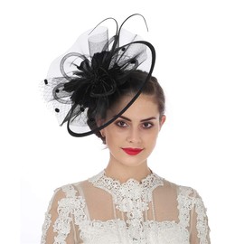 Sinamay Flower Feather Headband Fascinator Wedding Headwear Ladies Race Royal Ascot Pillbox Wedding Cocktail Tea Party Derby Hat for Women（SG-Black