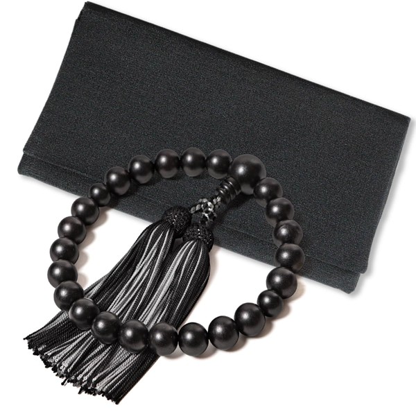 Fukushodo Prayer Beads [Kyoto Traditional Crafts Supervised by Funeral Professionals] Men's Prayer Beads, Funeral, Black x Silver +