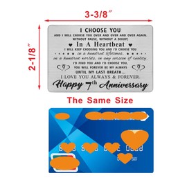 7 Year 7th Anniversary Card Gifts for Him Her, Women Men Anniversary Wedding Engraved Wallet Card Inserts Gifts for Husband Wife Couples