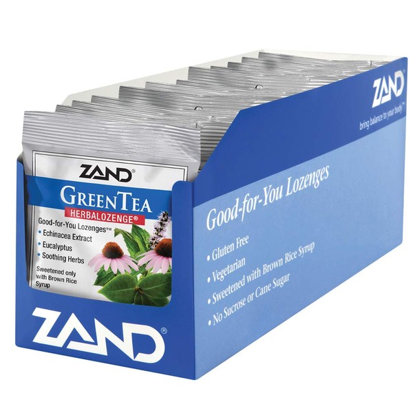ZAND Immunity Green Tea HerbaLozenge | Throat Drops w/Echinacea & Eucalyptus | No Corn Syrup (12 Bags, 15 Lozenges)
