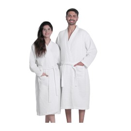 Looperry Unisex White Waffle Bathrobe (1 Piece) Luxurious & Lightweight Shower Robe in Organic Cotton Poly Blend. Long Lasting & Soft, Perfect for Spa, Home, Hotels & more. (S/M)