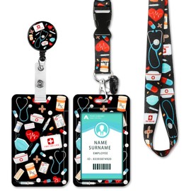 ID Card Holder with Strap, Card Holder ID Card with Swivel Lobster Clasp, for Women, Teachers, Nurses, Doctor, Student (Nurse Black)