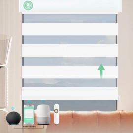 Electric Google Drive Solar Panel System Translucent Roller Shade Smart Home Products Devices Motorized Zebra Blinds for Windowcolor: 95% Blackout-Luxurious White, size: 26"W x 72"L