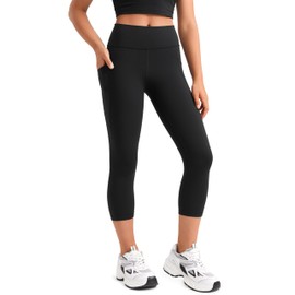 CRZ YOGA Girls Butterluxe Athletic Capri Leggings with Pockets - High Waist Kids Teen Workout Active Yoga Pants Dance Tights Black X-Large