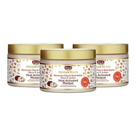 African Pride Moisture Miracle Moroccan Clay & Shea Butter Heat Activated Masque (3 Pack) - For Natural Coils & Curls, Detoxes & Softens, Removes Impurities & Product Build-Up from Hair, 12 oz