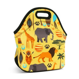 JIMOWANG Cute Africa Animals Neoprene Lunch Bag Reusable Lunch Box Insulated Lunch Bags Tote Cartoon Thermal Picnic Waterproof Lunch Handbag