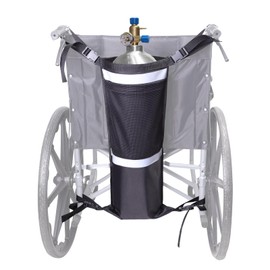 Oxygen Tank Holder for Wheelchair - Secure 4 - Strap Design, Fits D & E Tanks, with Storage Pocket - Universal Wheelchair Accessories for Oxygen Tank Carrier
