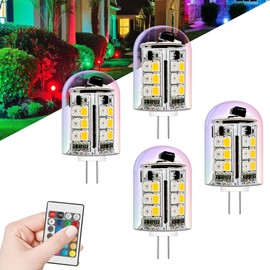 Noobibaba G4 LED Bulb Color Changing, 12V 24V RGB LED G4 Light Bulbs, 3W Low Voltage Landscape Lighting, Warm White+15 Multicolor (4 Lights and 1 Remote)