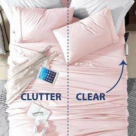 Swift Home Smart Sheets, Ultra Soft Brushed Microfiber 3-Piece Sheet Set, Fitted Bed Sheet with Side Storage Pockets – Blush, Twin XL